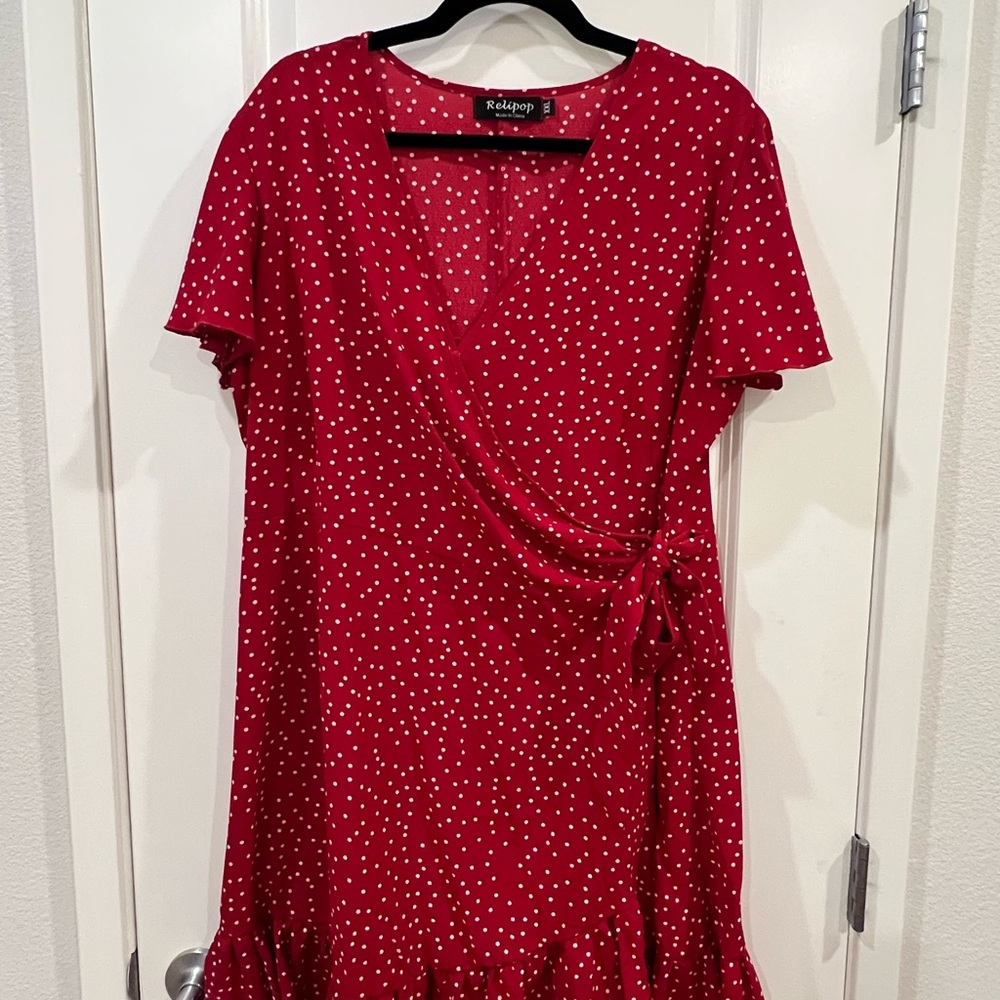Red Wrap Dress with Polka Dots by relipop
